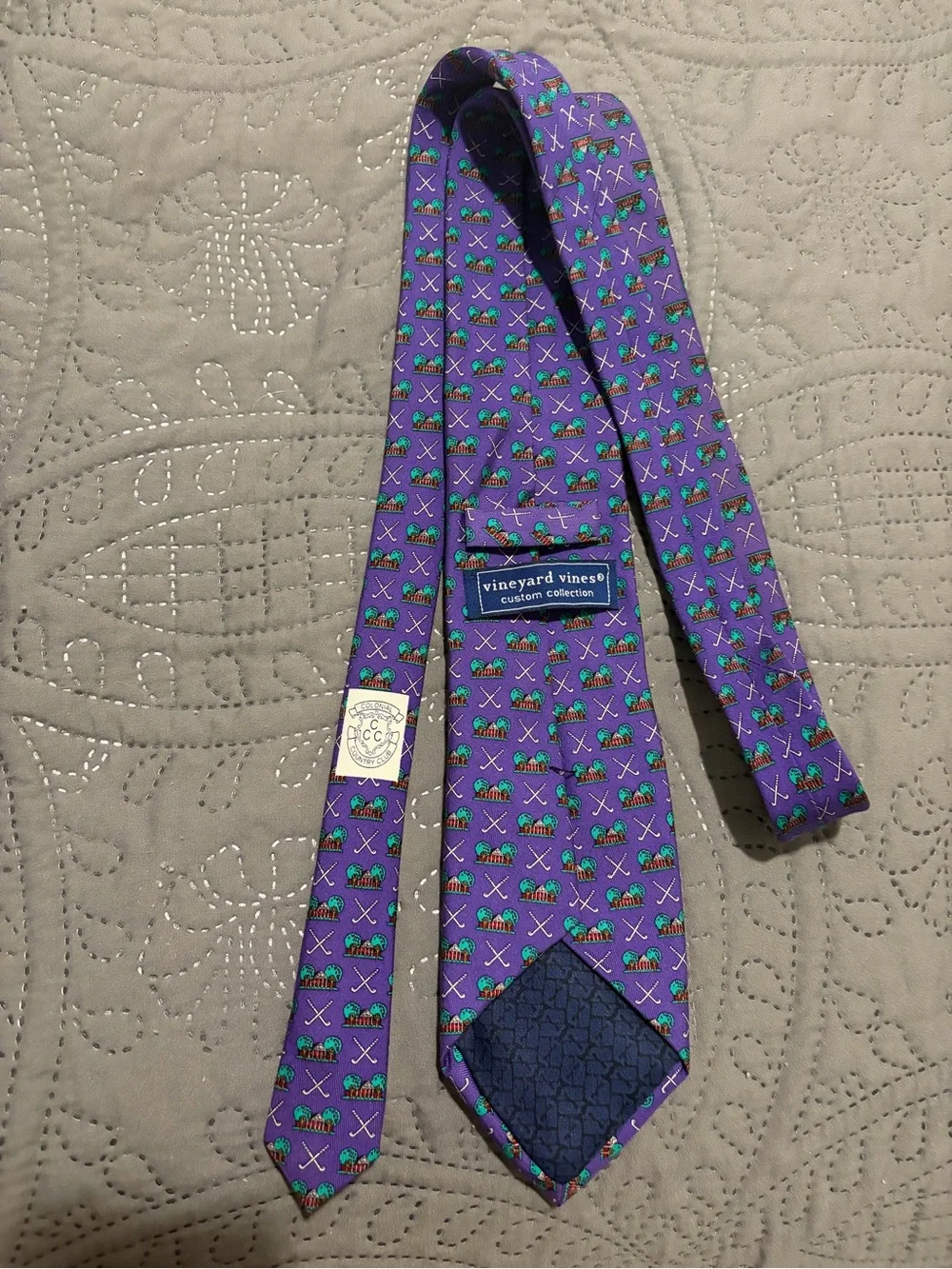 Men's Colonial Golf Vinyard Vines Purple Patterned Golf Motif Tie